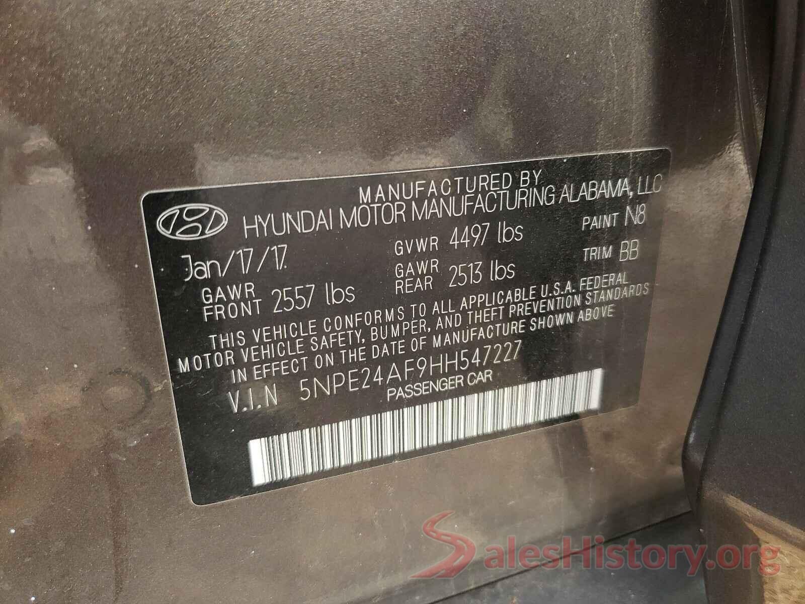 5NPE24AF9HH547227 2017 HYUNDAI SONATA