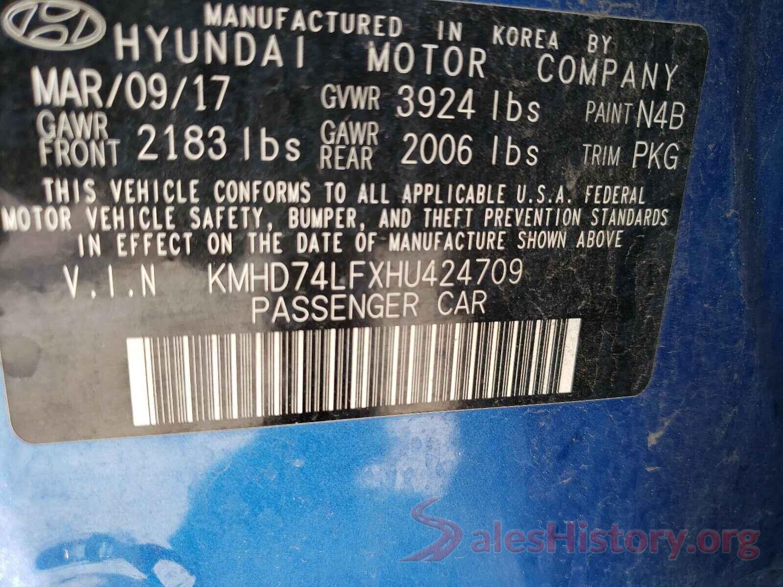 KMHD74LFXHU424709 2017 HYUNDAI ELANTRA