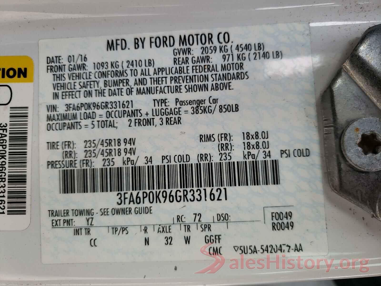 3FA6P0K96GR331621 2016 FORD FUSION