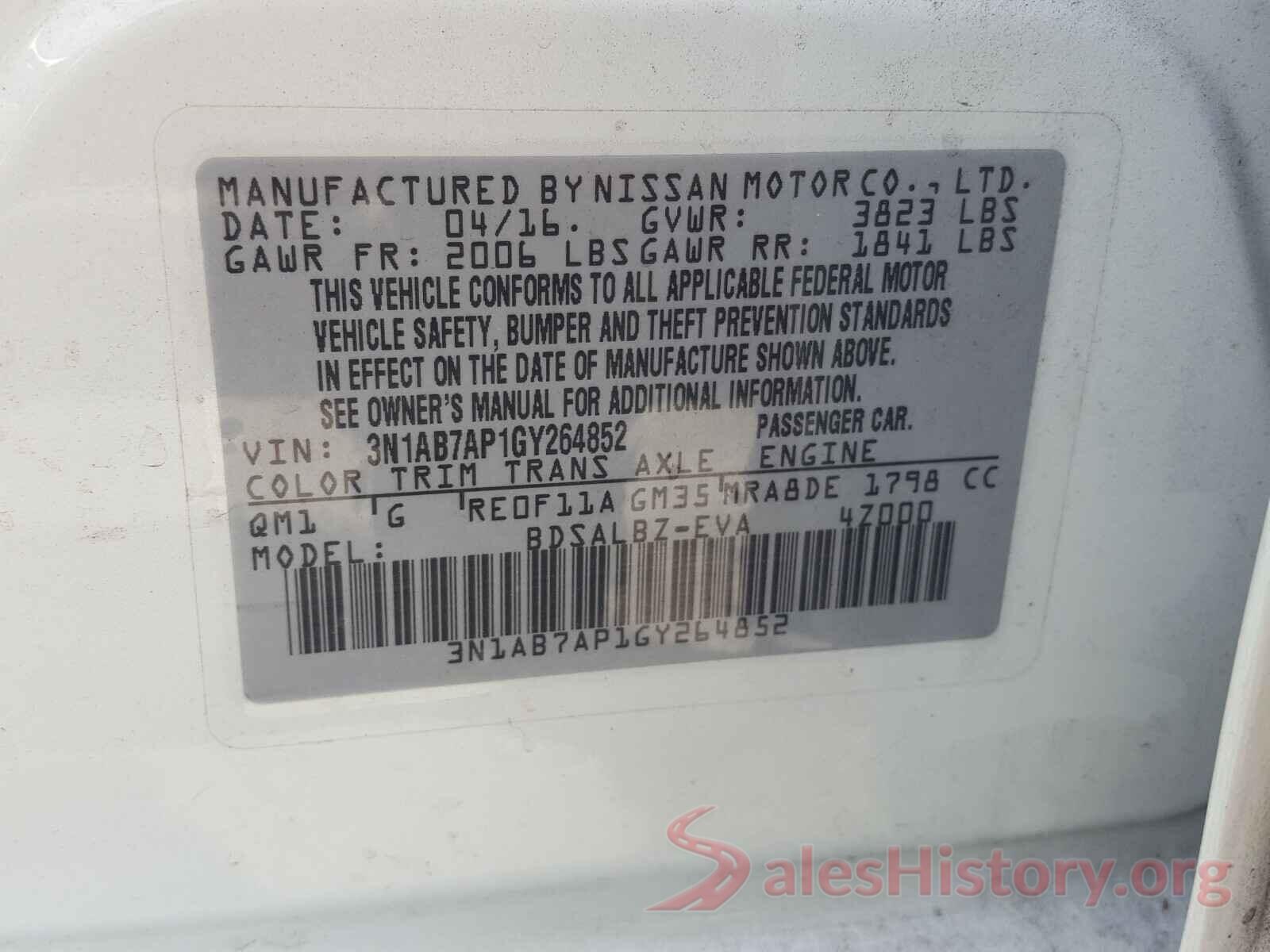 3N1AB7AP1GY264852 2016 NISSAN SENTRA