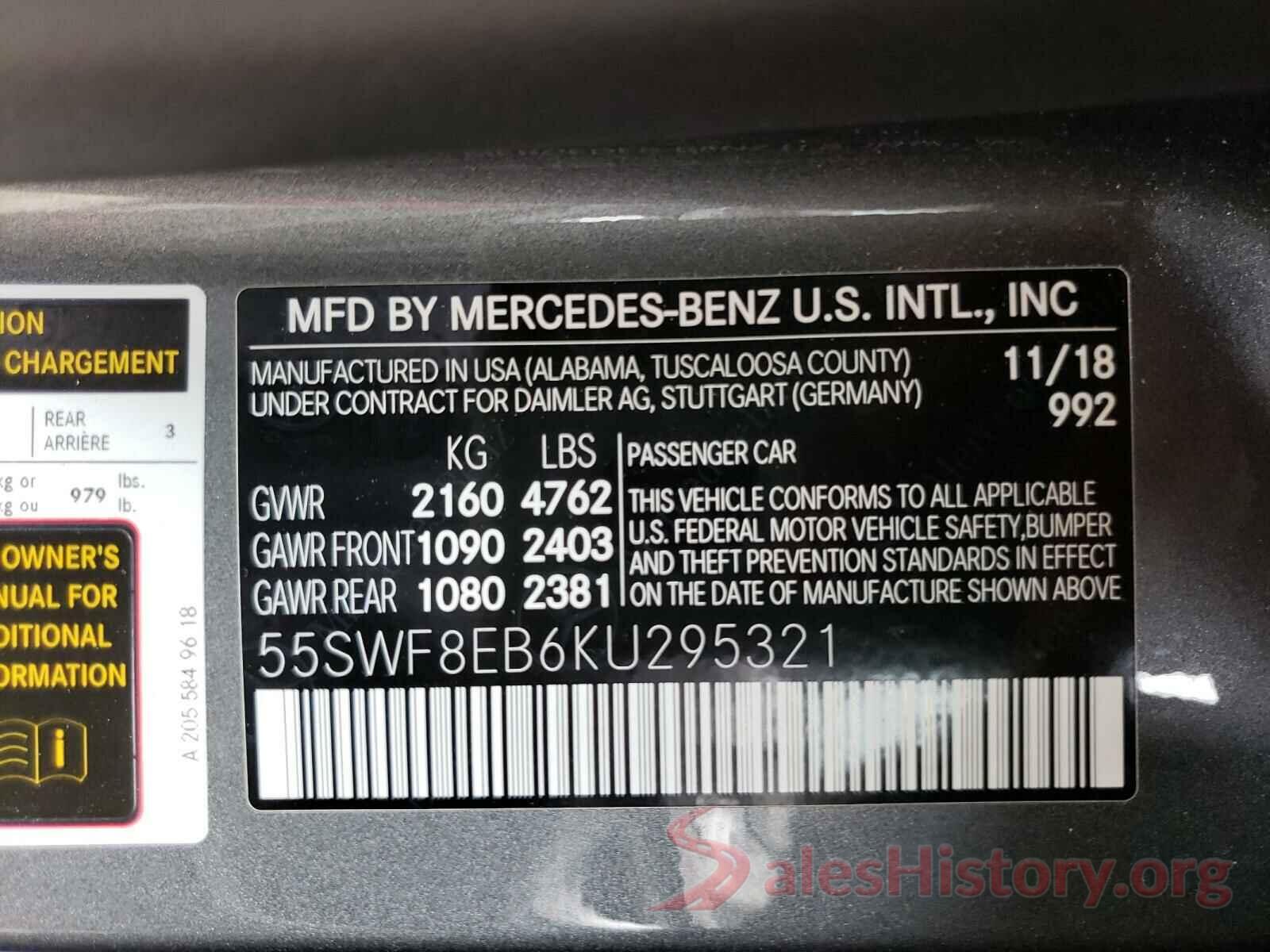 55SWF8EB6KU295321 2019 MERCEDES-BENZ C CLASS