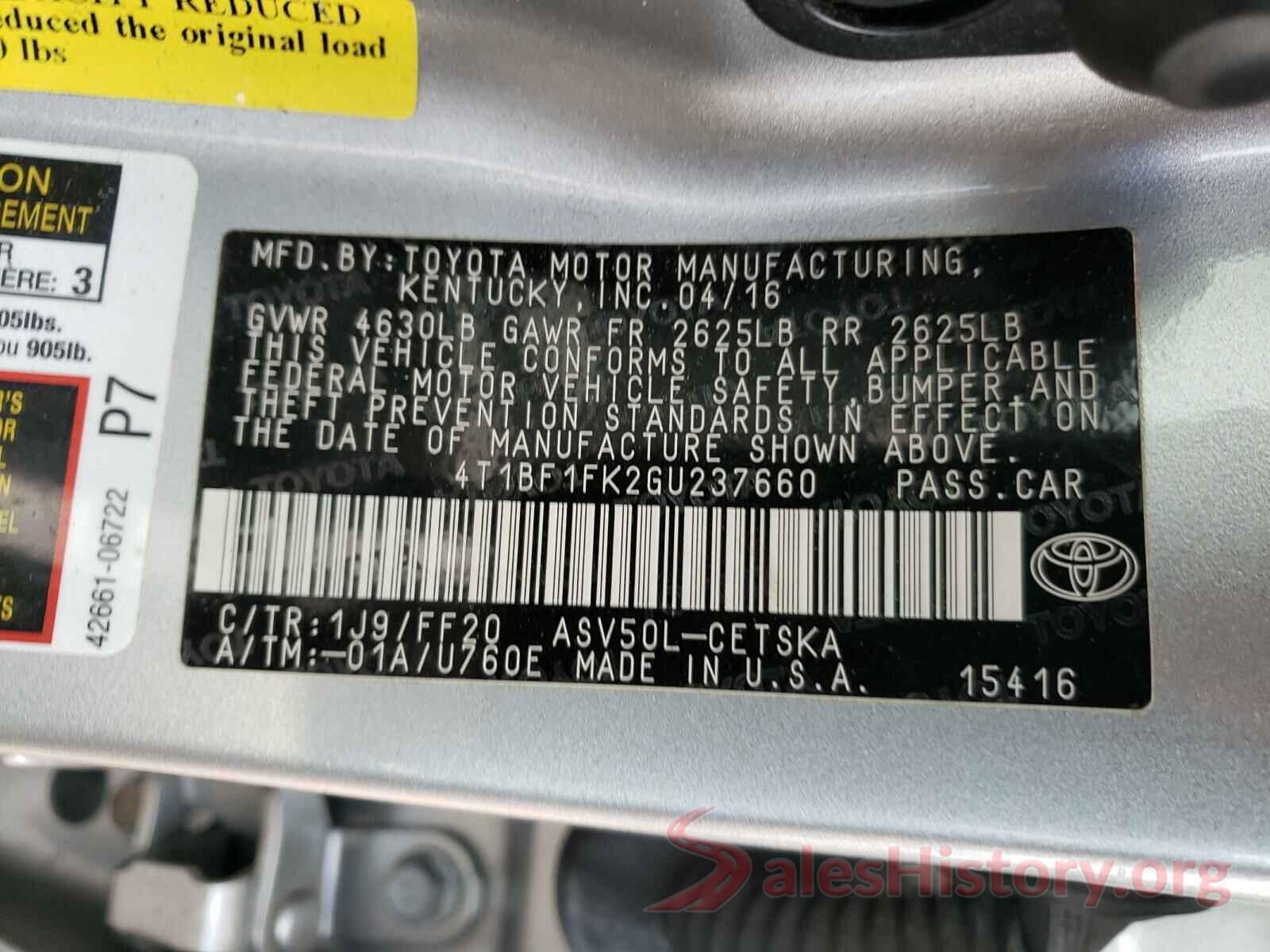 4T1BF1FK2GU237660 2016 TOYOTA CAMRY