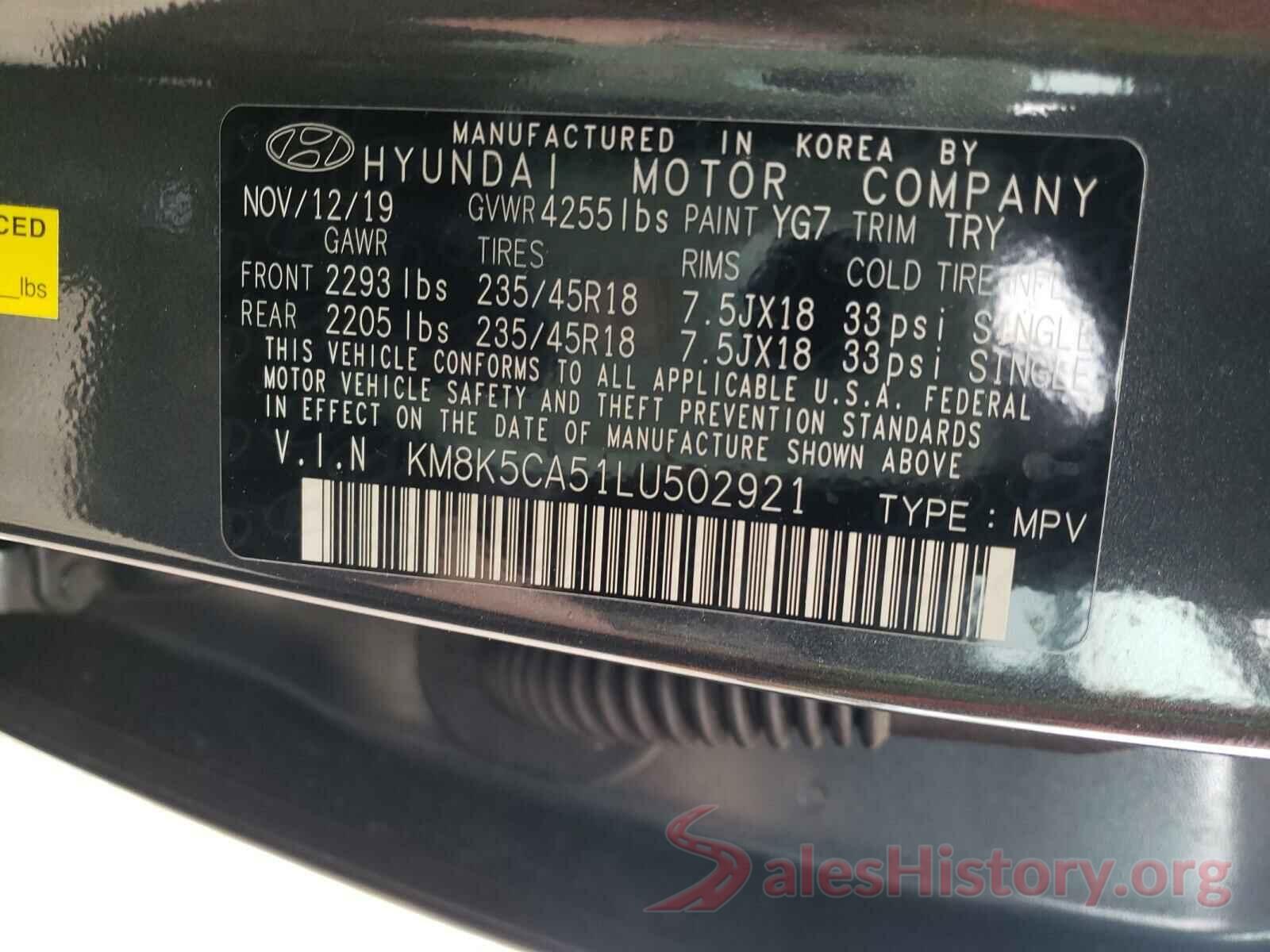 KM8K5CA51LU502921 2020 HYUNDAI KONA