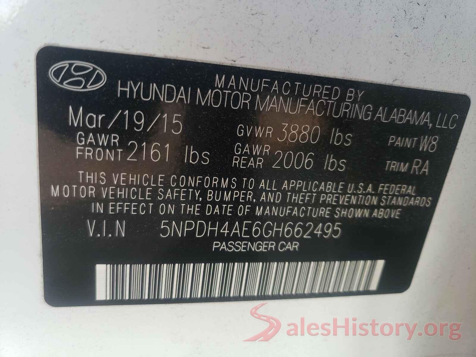 5NPDH4AE6GH662495 2016 HYUNDAI ELANTRA