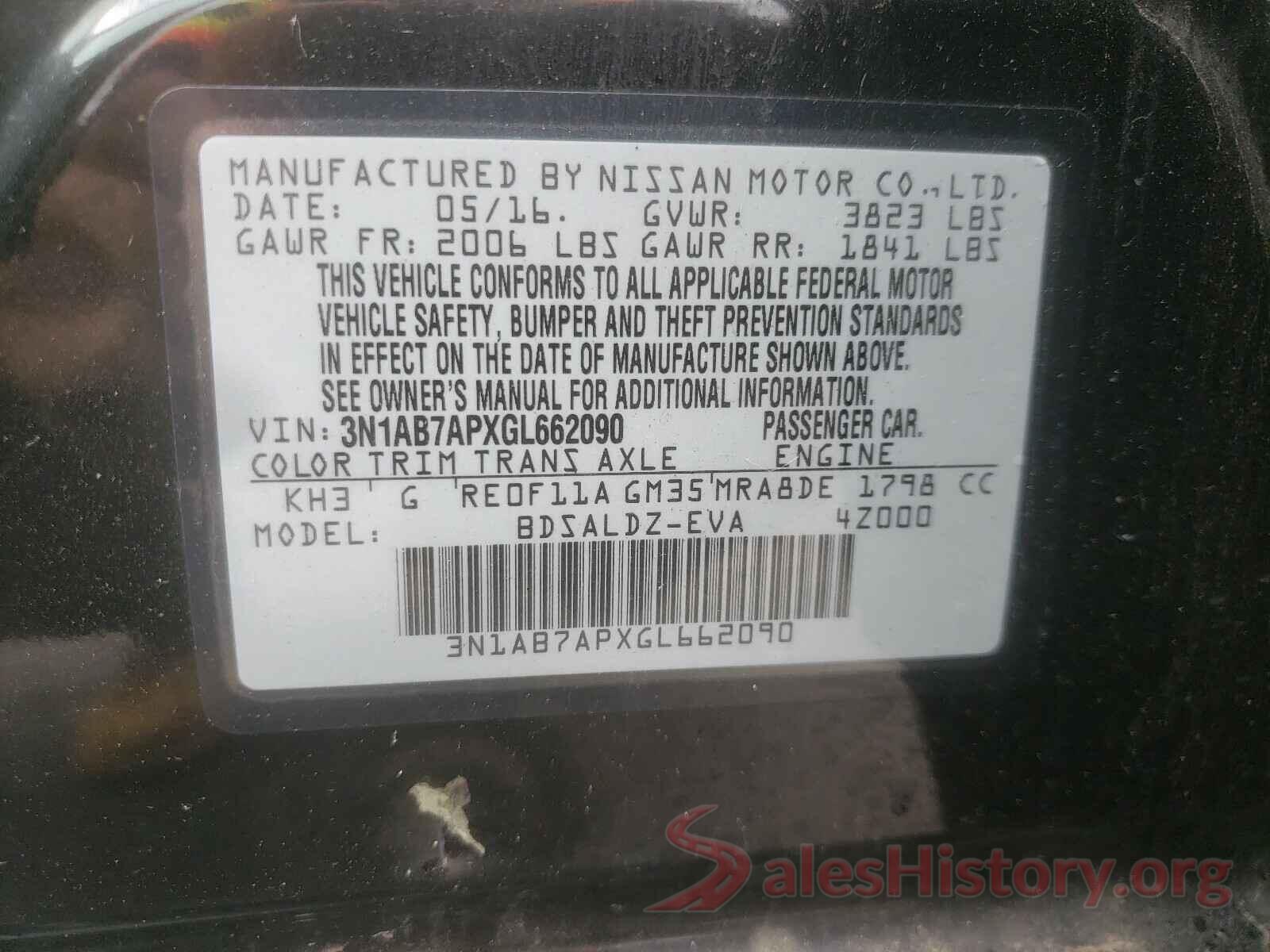 3N1AB7APXGL662090 2016 NISSAN SENTRA