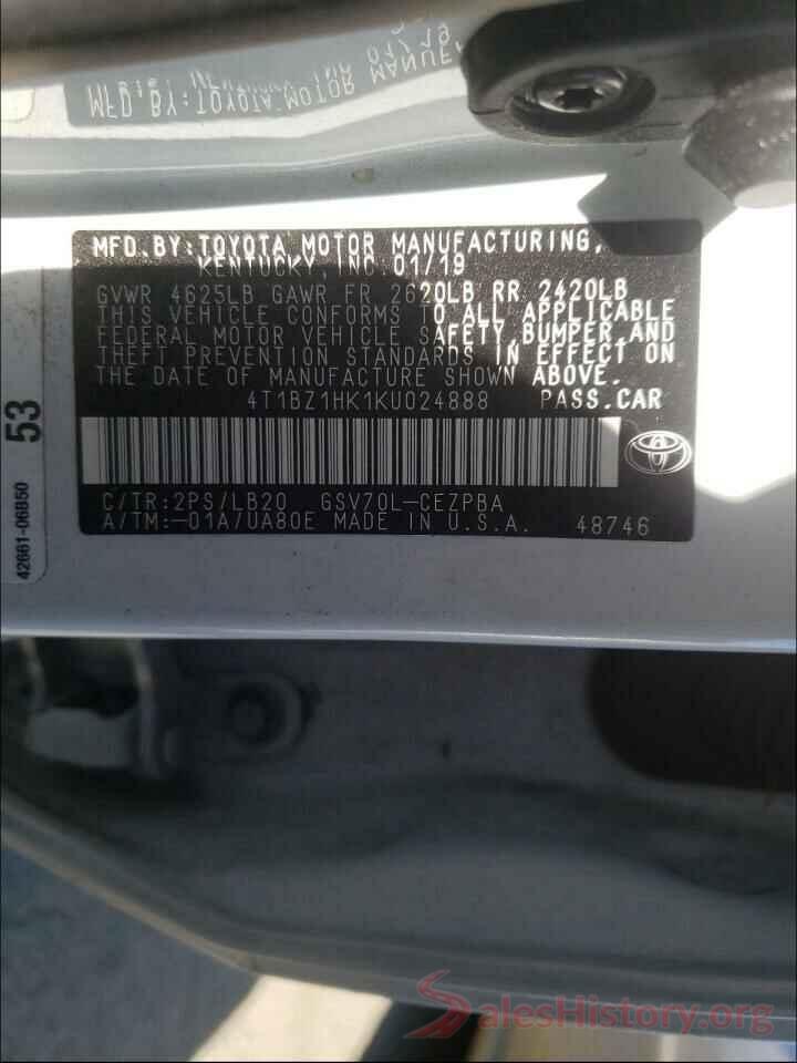 4T1BZ1HK1KU024888 2019 TOYOTA CAMRY