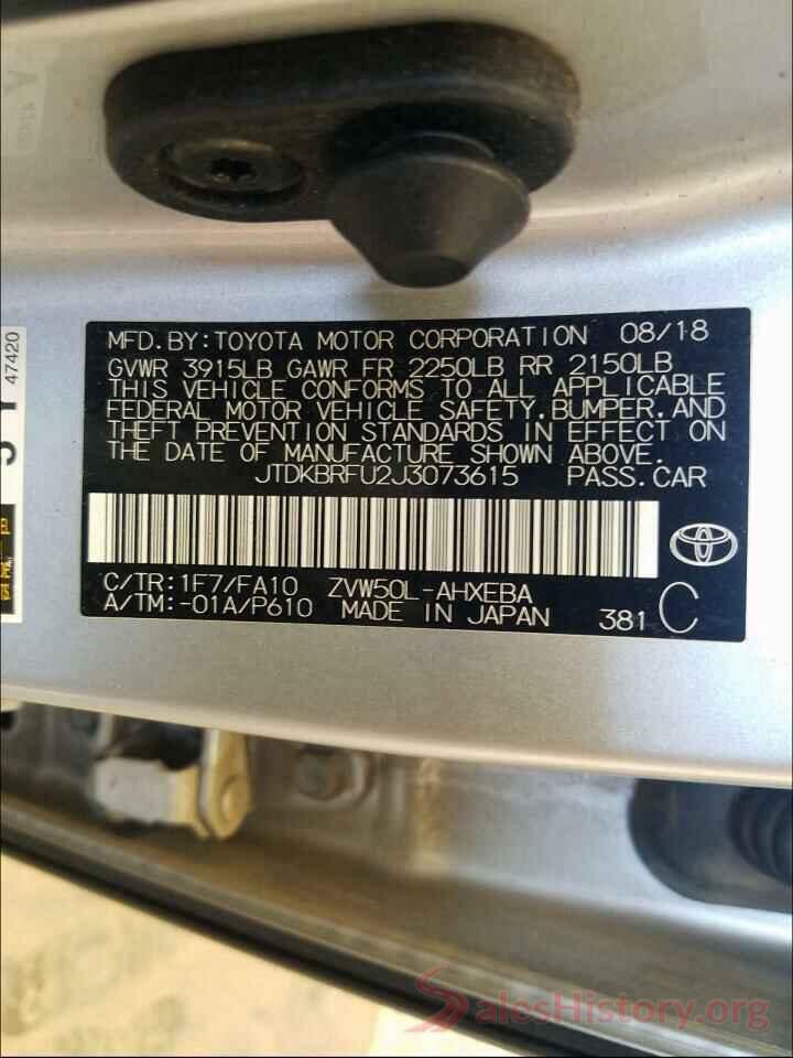 JTDKBRFU2J3073615 2018 TOYOTA PRIUS