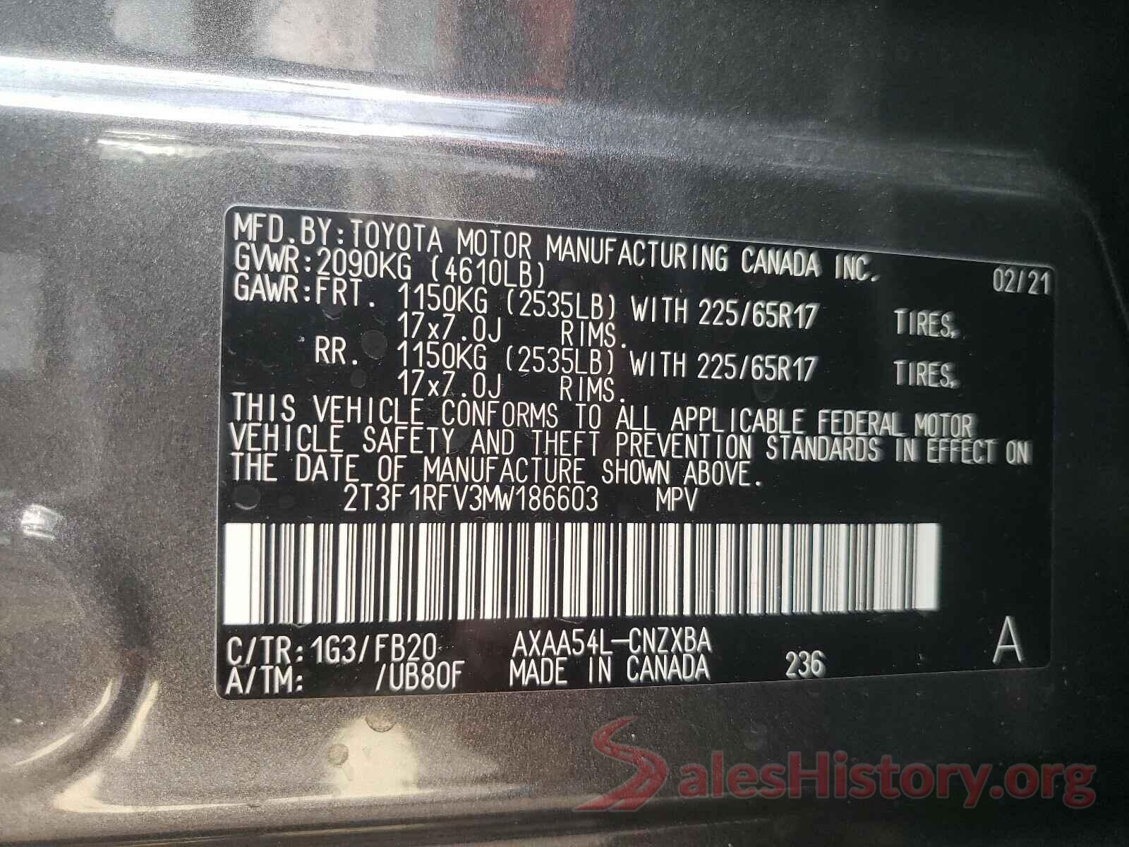 2T3F1RFV3MW186603 2021 TOYOTA RAV4