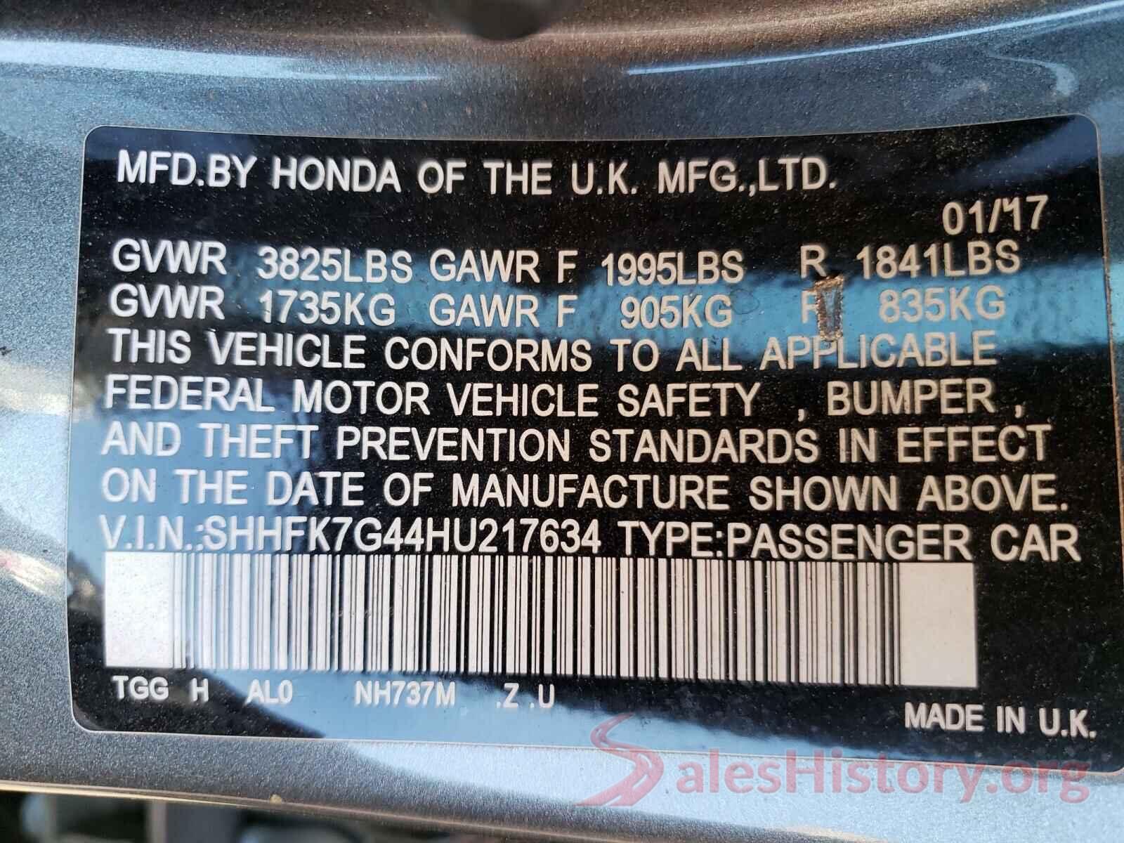 SHHFK7G44HU217634 2017 HONDA CIVIC