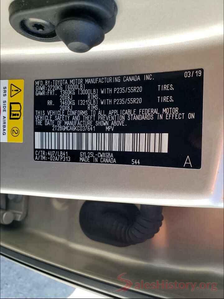 2T2BGMCA6KC037641 2019 LEXUS RX450