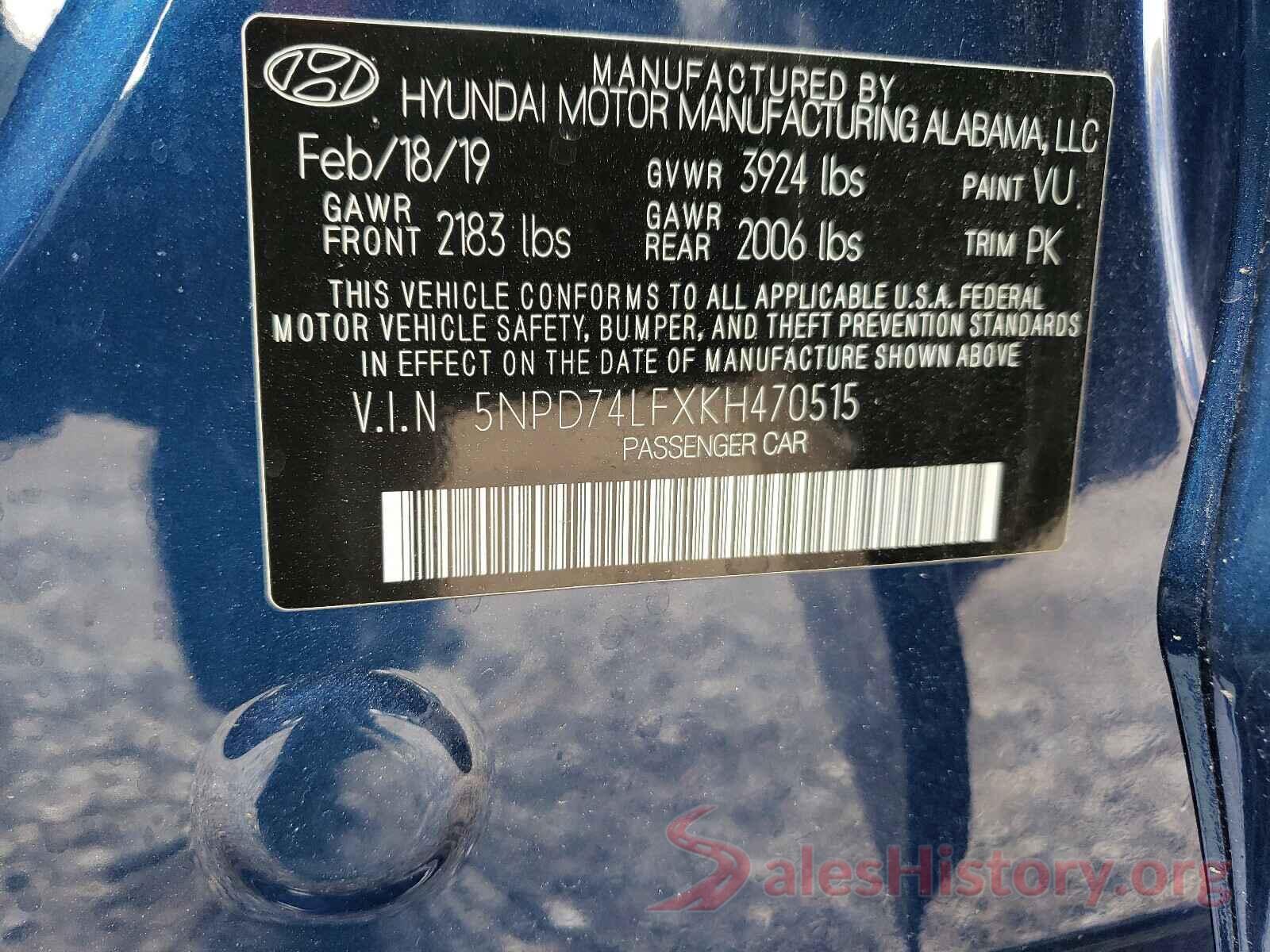 5NPD74LFXKH470515 2019 HYUNDAI ELANTRA