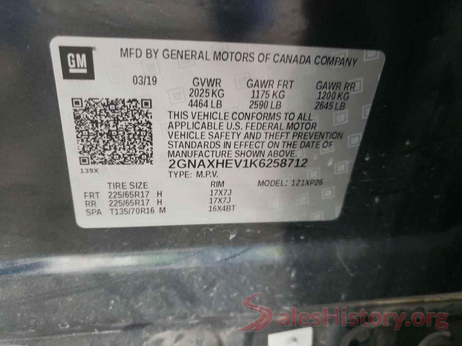 2GNAXHEV1K6258712 2019 CHEVROLET EQUINOX