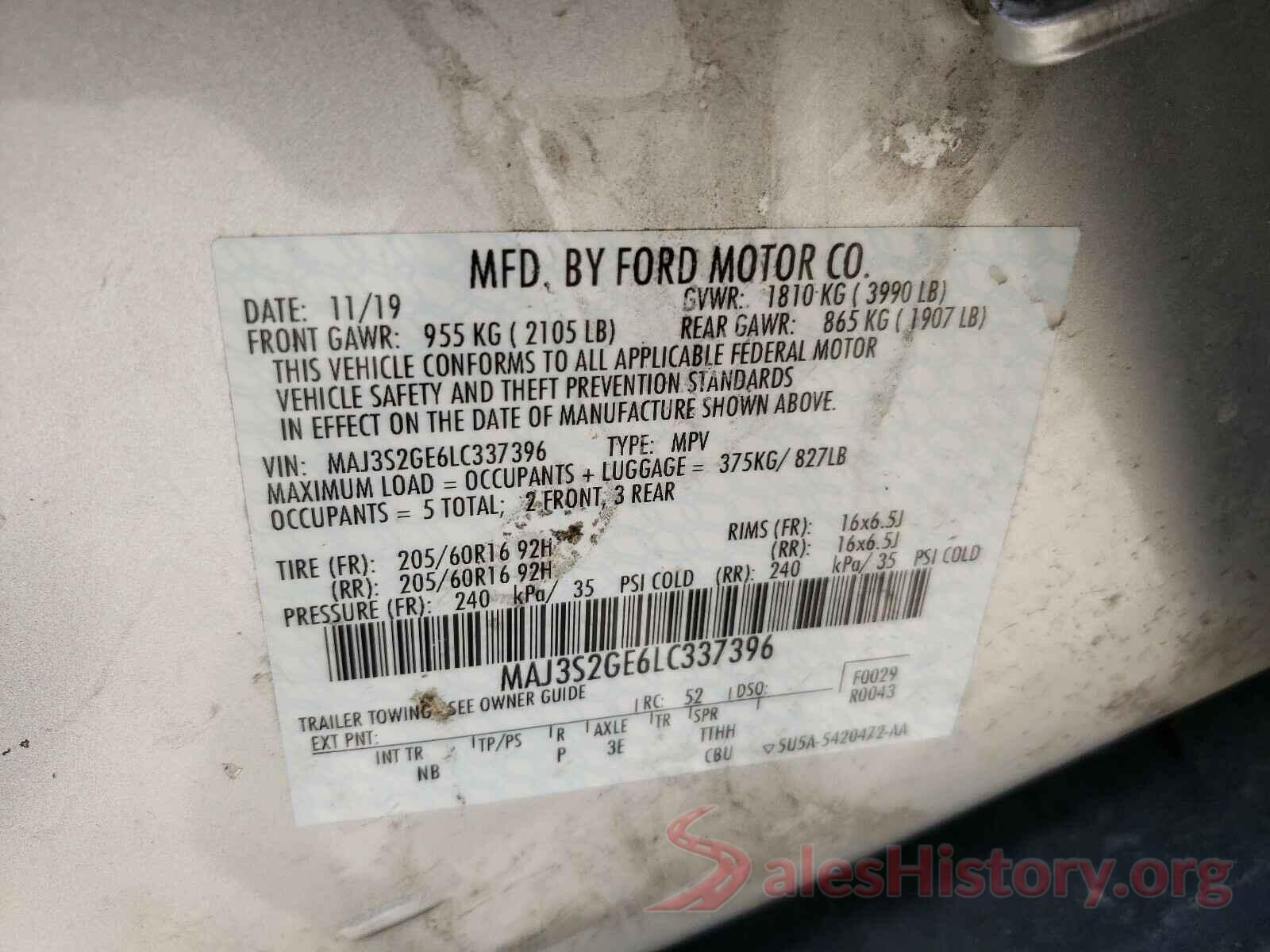 MAJ3S2GE6LC337396 2020 FORD ALL OTHER