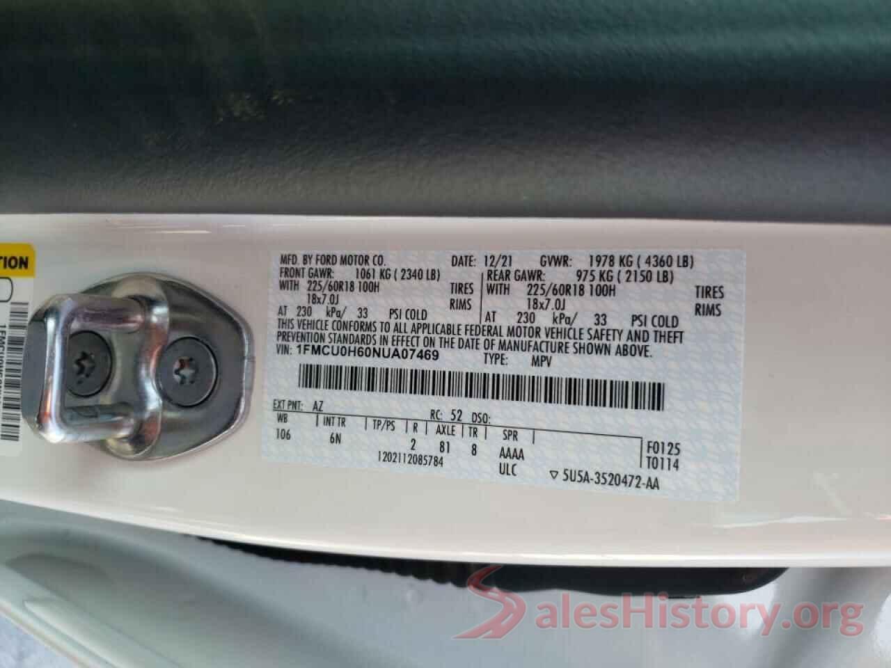 1FMCU0H60NUA07469 2022 FORD ESCAPE