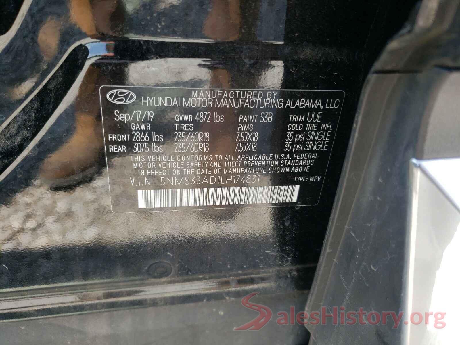 5NMS33AD1LH174831 2020 HYUNDAI SANTA FE