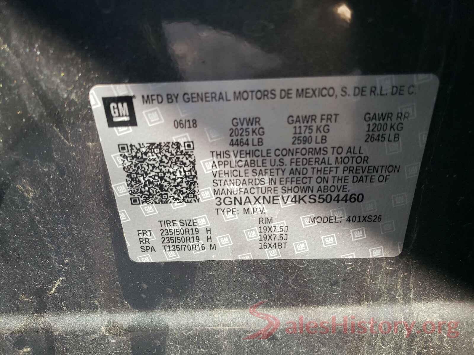 3GNAXNEV4KS504460 2019 CHEVROLET EQUINOX