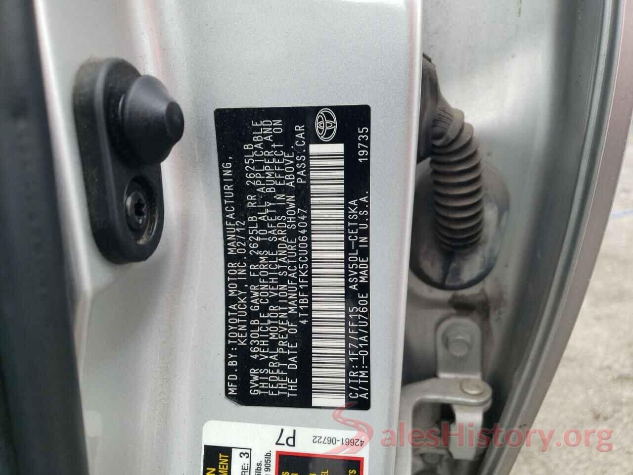 4T1BF1FK5CU064047 2012 TOYOTA CAMRY