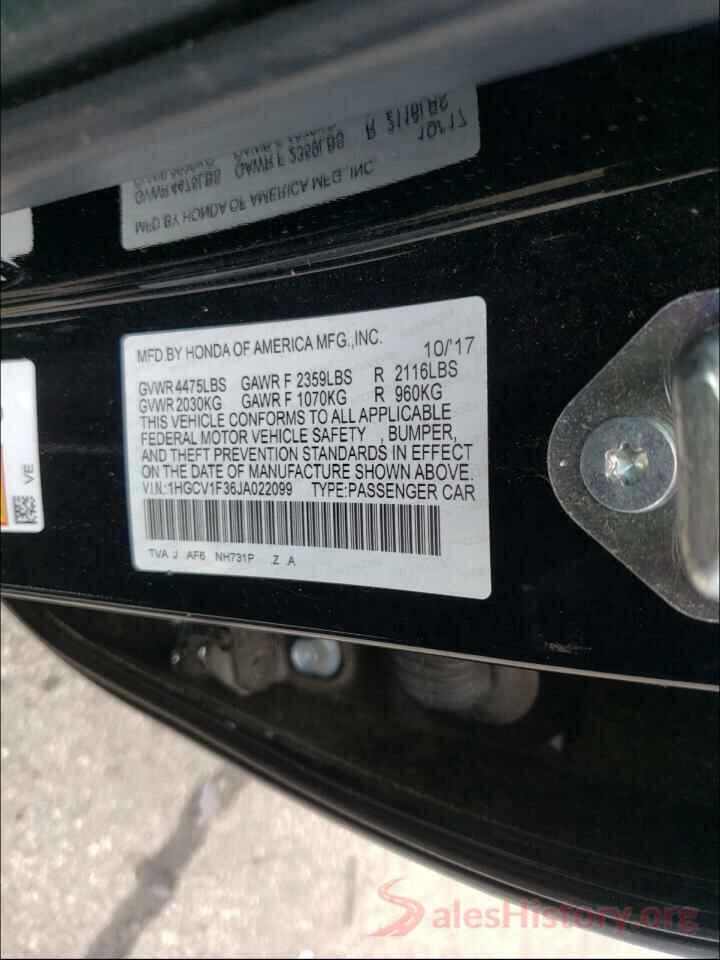 1HGCV1F36JA022099 2018 HONDA ACCORD