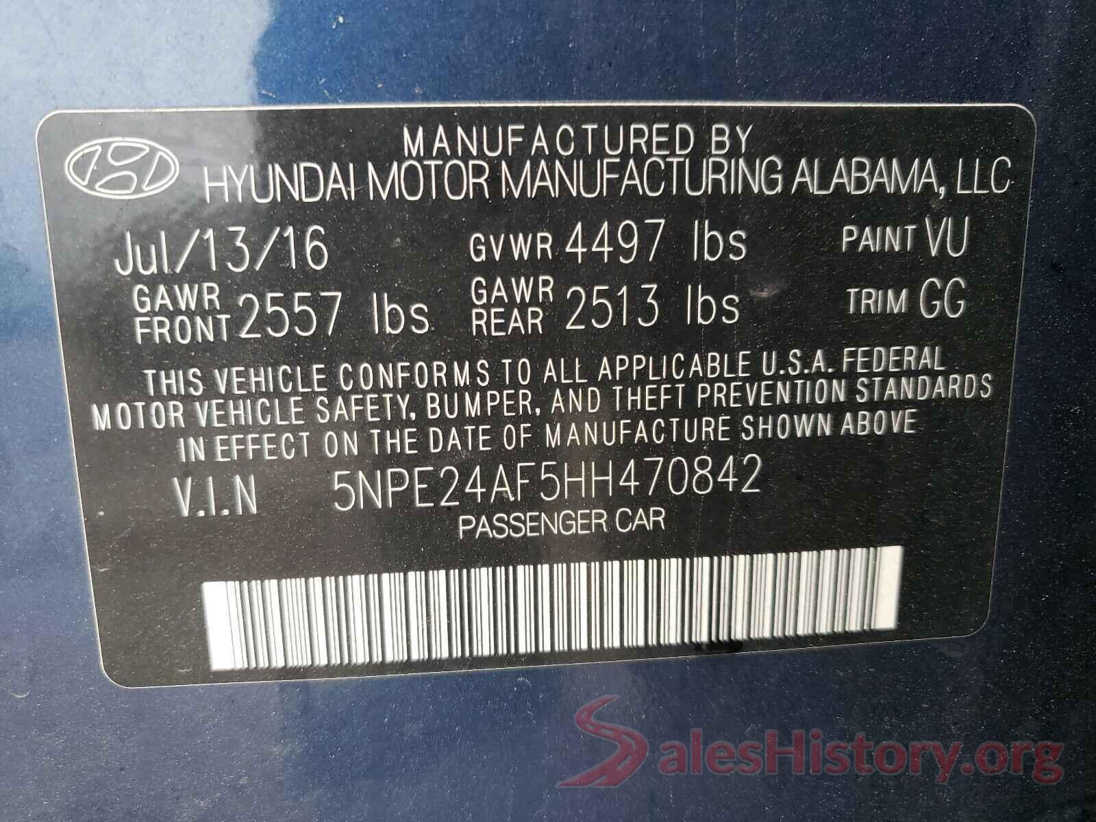 5NPE24AF5HH470842 2017 HYUNDAI SONATA