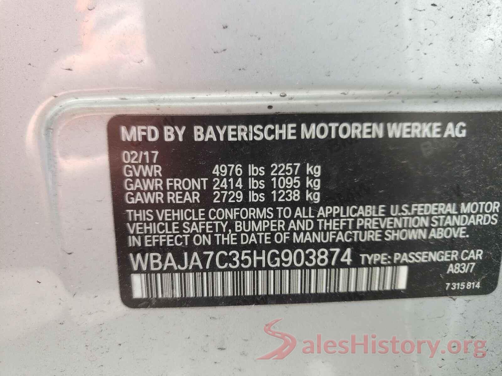 WBAJA7C35HG903874 2017 BMW 5 SERIES