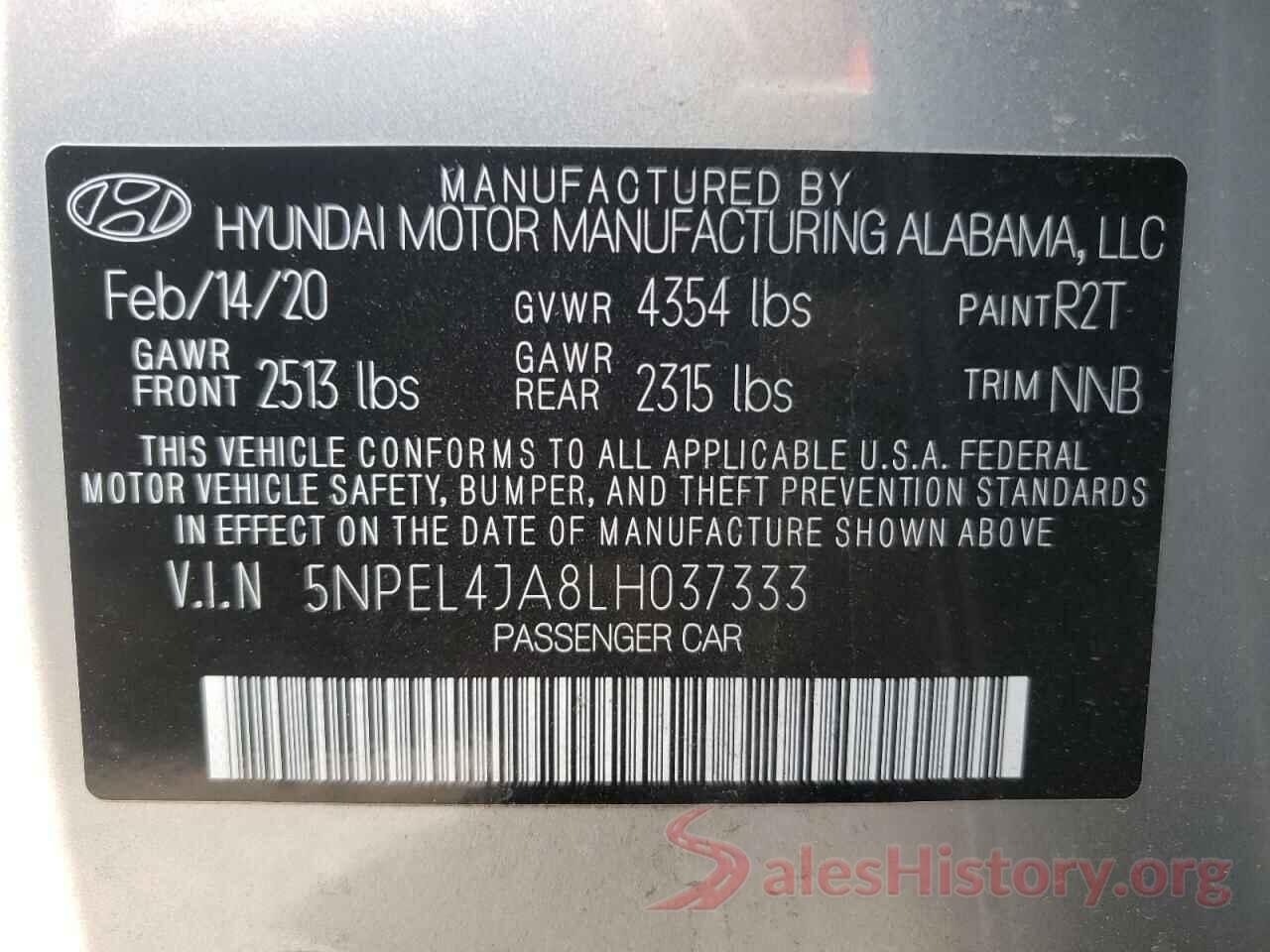 5NPEL4JA8LH037333 2020 HYUNDAI SONATA