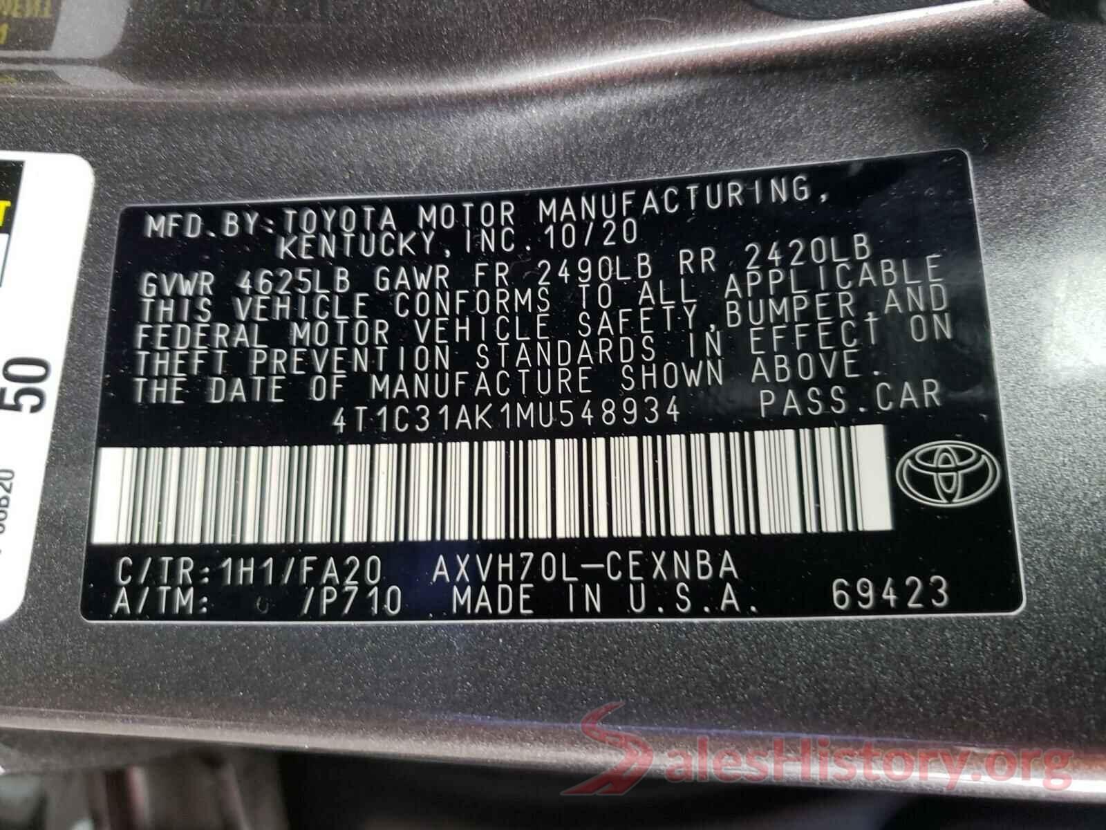 4T1C31AK1MU548934 2021 TOYOTA CAMRY