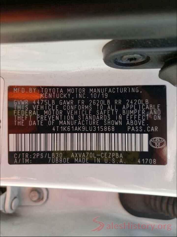 4T1K61AK9LU315868 2020 TOYOTA CAMRY