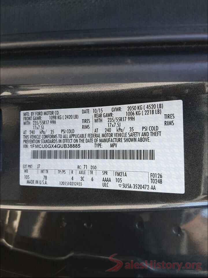 1FMCU0GX4GUB38885 2016 FORD ESCAPE