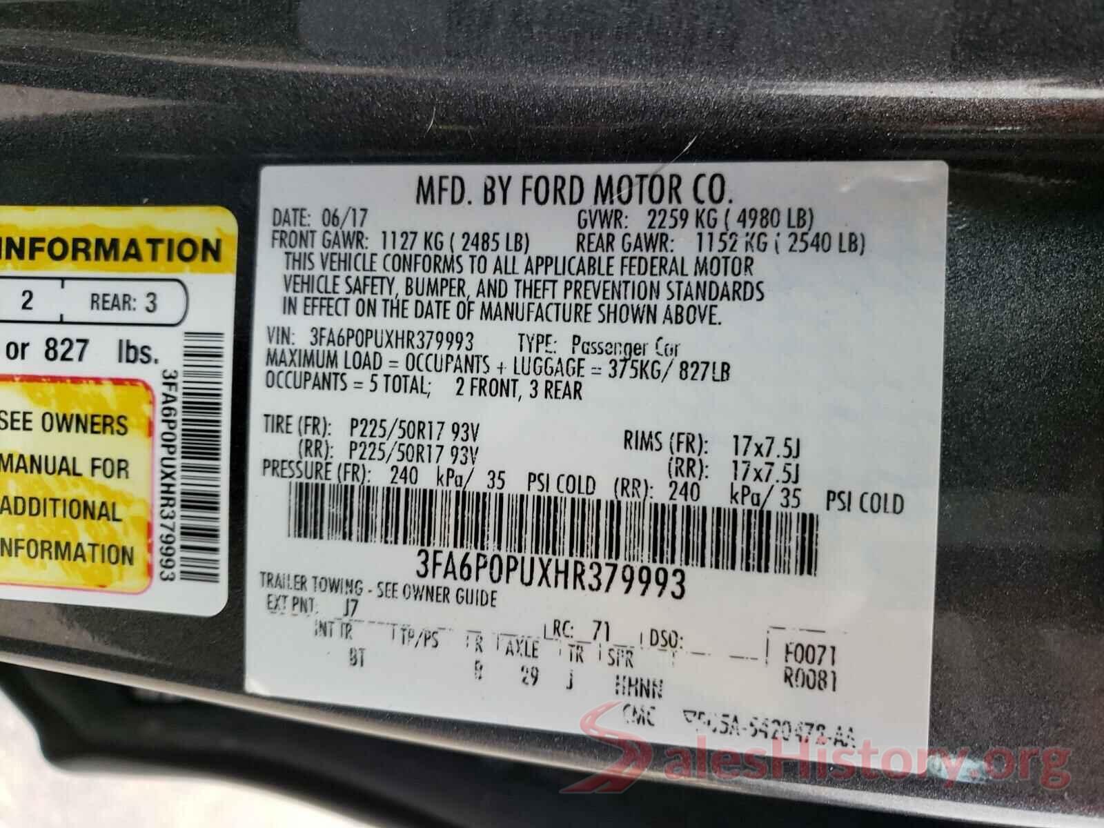 3FA6P0PUXHR379993 2017 FORD FUSION