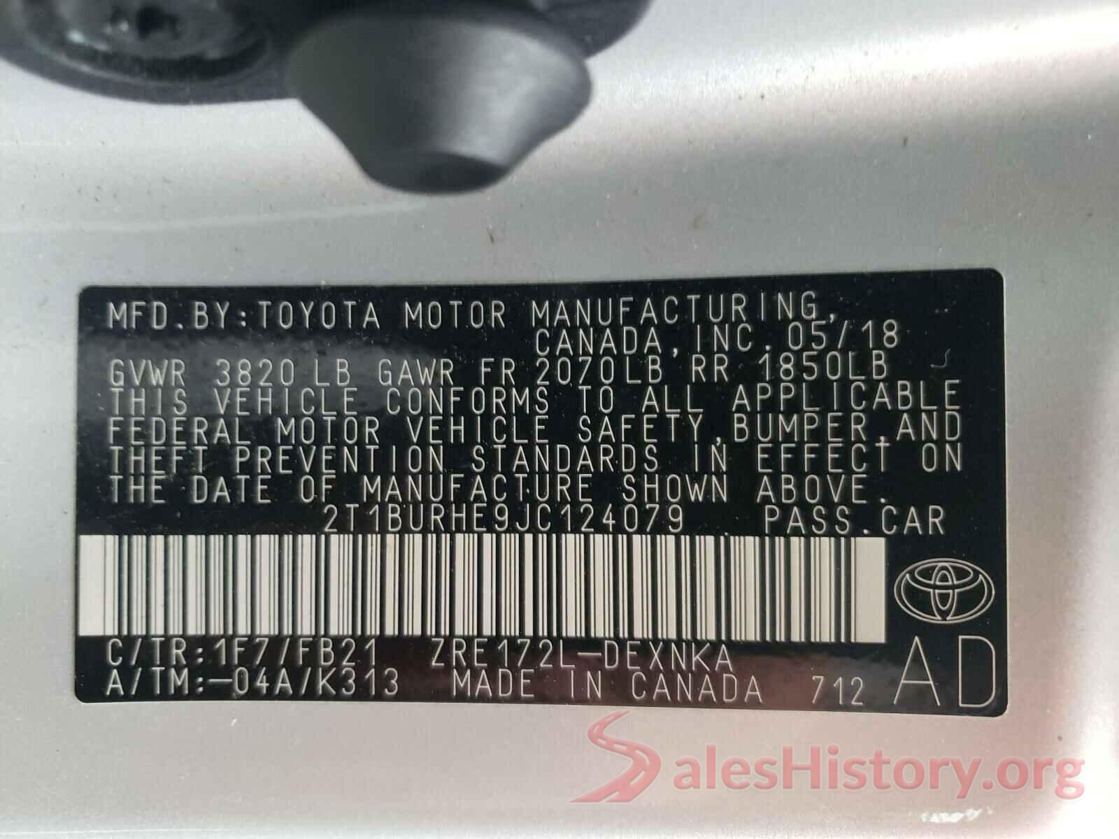 2T1BURHE9JC124079 2018 TOYOTA COROLLA