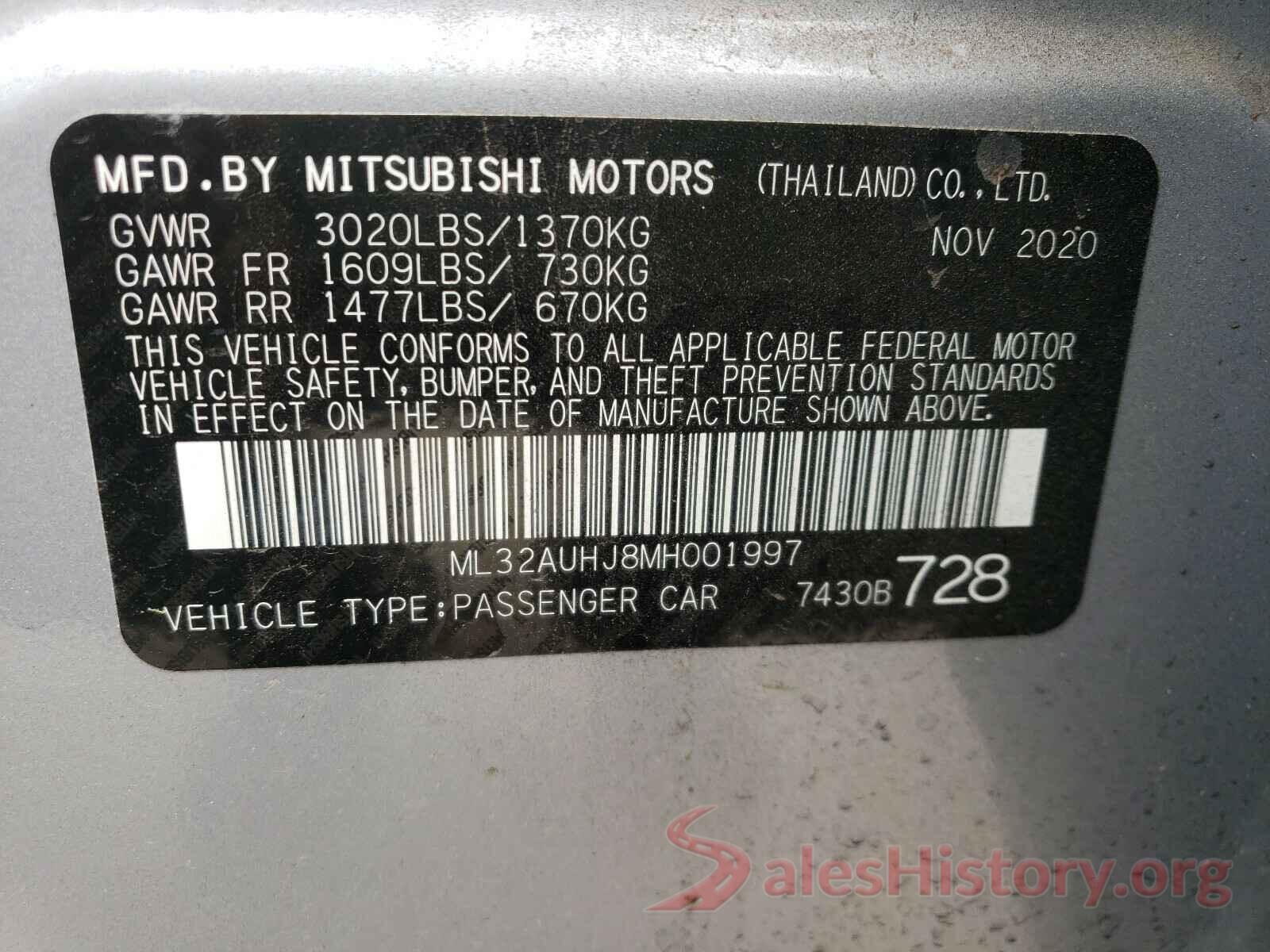 ML32AUHJ8MH001997 2021 MITSUBISHI MIRAGE