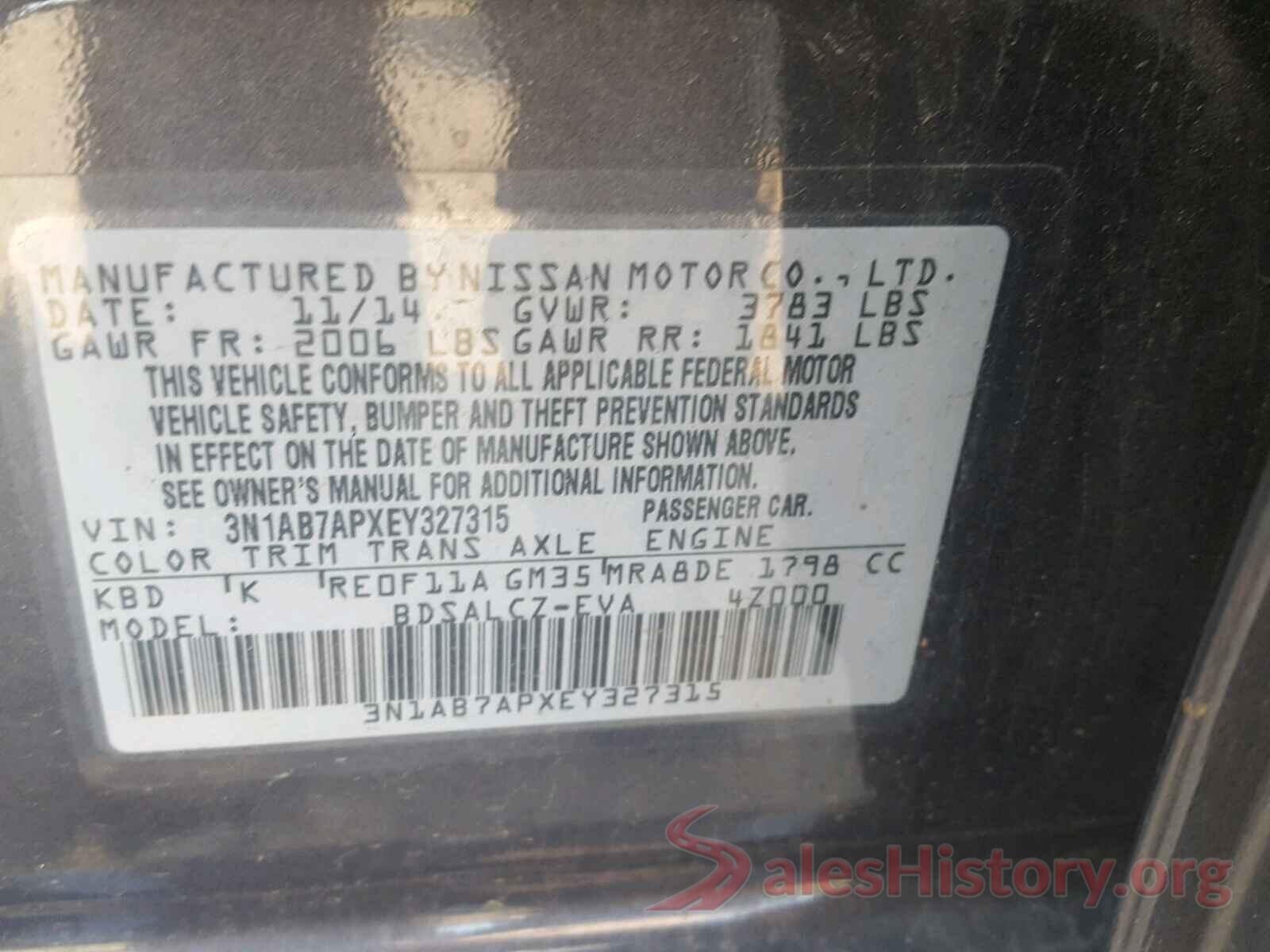 3N1AB7APXEY327315 2014 NISSAN SENTRA