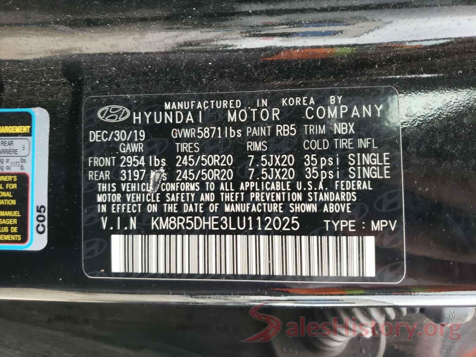 KM8R5DHE3LU112025 2020 HYUNDAI PALISADE