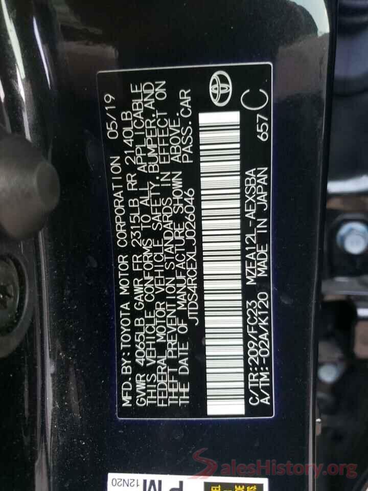 JTDS4RCEXLJ026046 2020 TOYOTA COROLLA