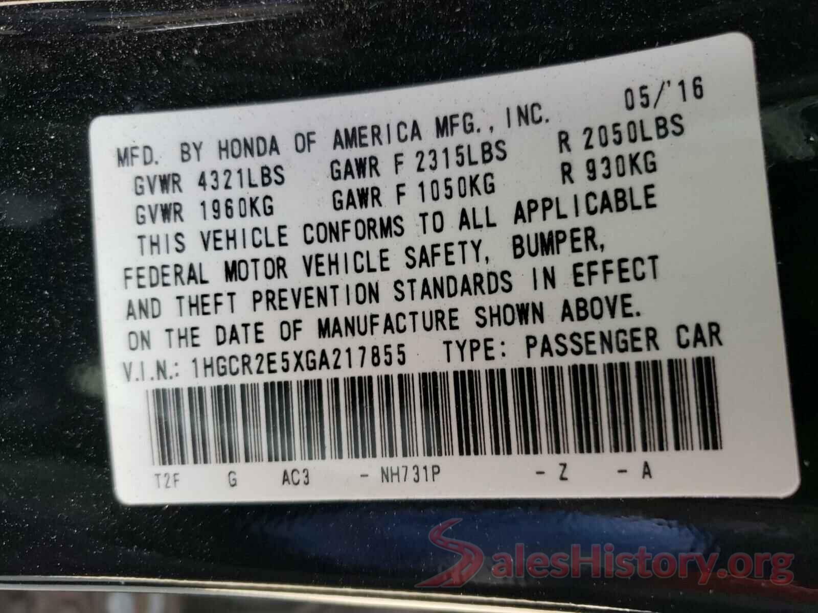 1HGCR2E5XGA217855 2016 HONDA ACCORD