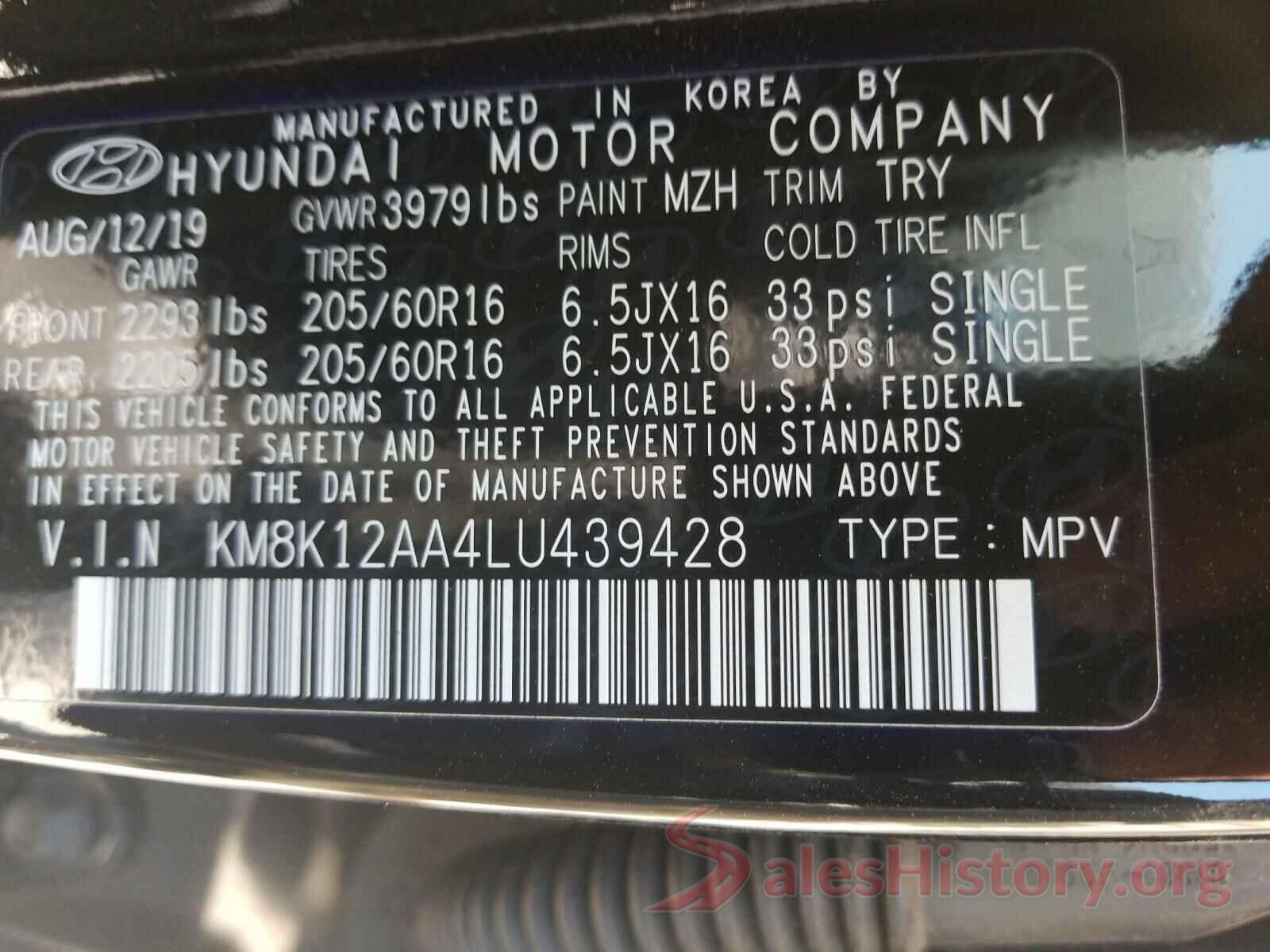 KM8K12AA4LU439428 2020 HYUNDAI KONA