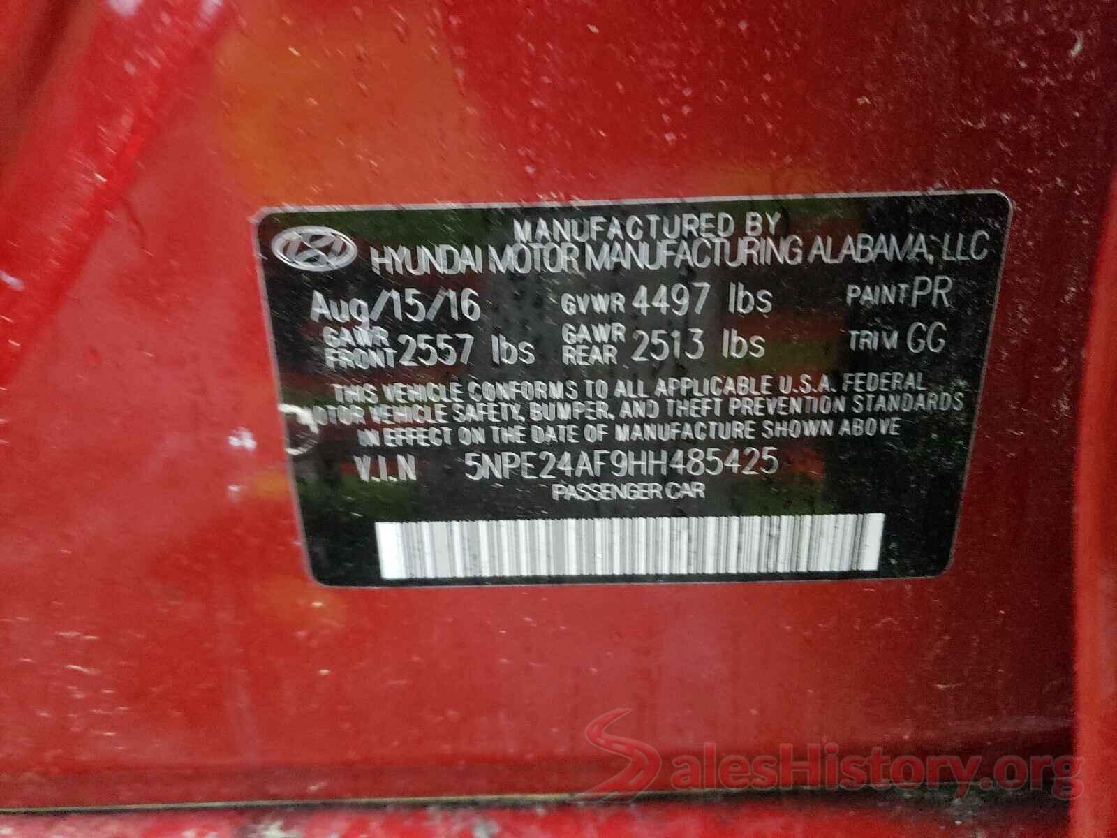 5NPE24AF9HH485425 2017 HYUNDAI SONATA