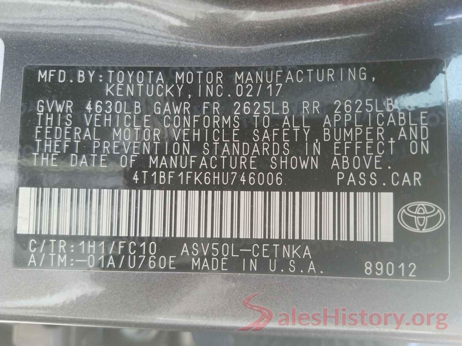 4T1BF1FK6HU746006 2017 TOYOTA CAMRY