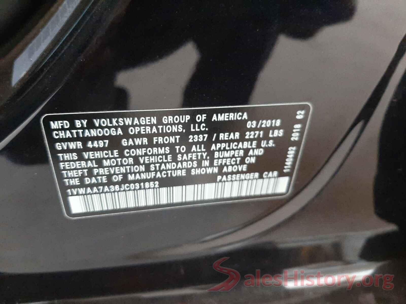 1VWAA7A36JC031852 2018 VOLKSWAGEN PASSAT