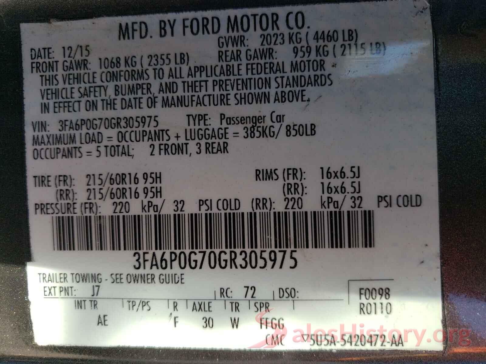 3FA6P0G70GR305975 2016 FORD FUSION