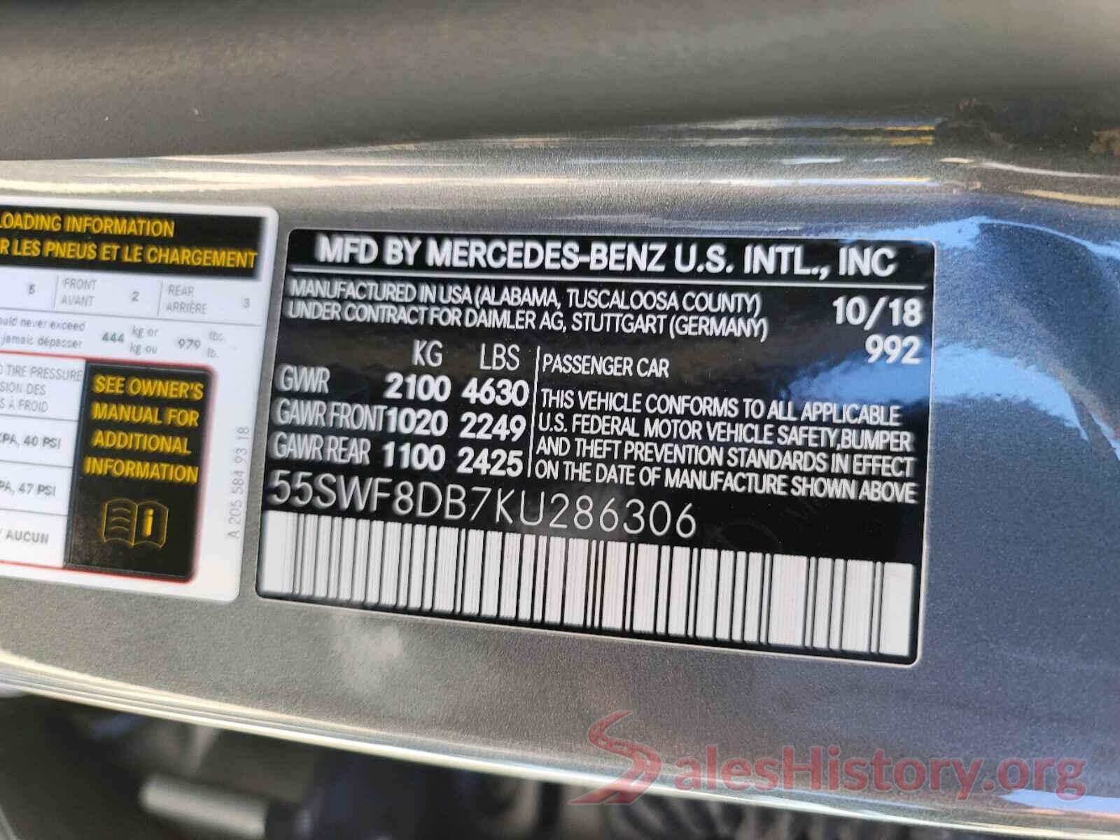 55SWF8DB7KU286306 2019 MERCEDES-BENZ C CLASS