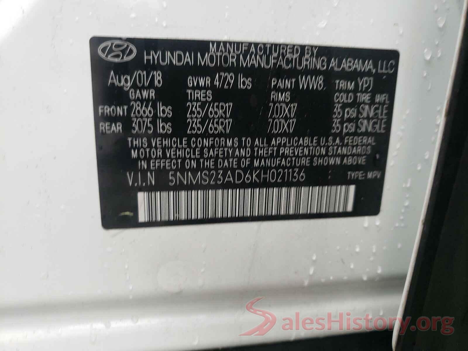 5NMS23AD6KH021136 2019 HYUNDAI SANTA FE