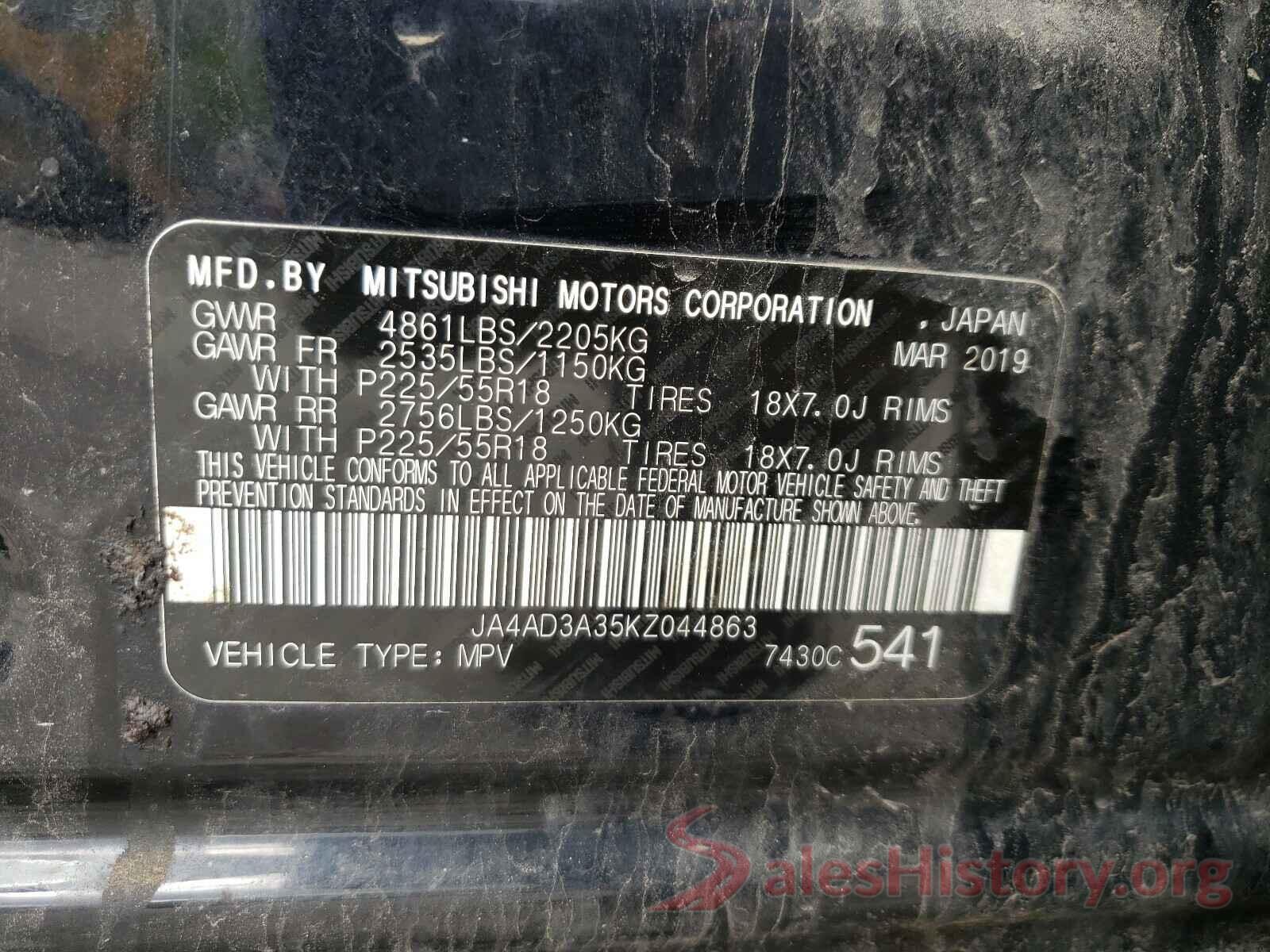 JA4AD3A35KZ044863 2019 MITSUBISHI OUTLANDER