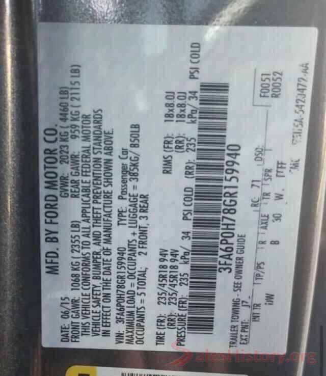 3FA6P0H78GR159940 2016 FORD FUSION