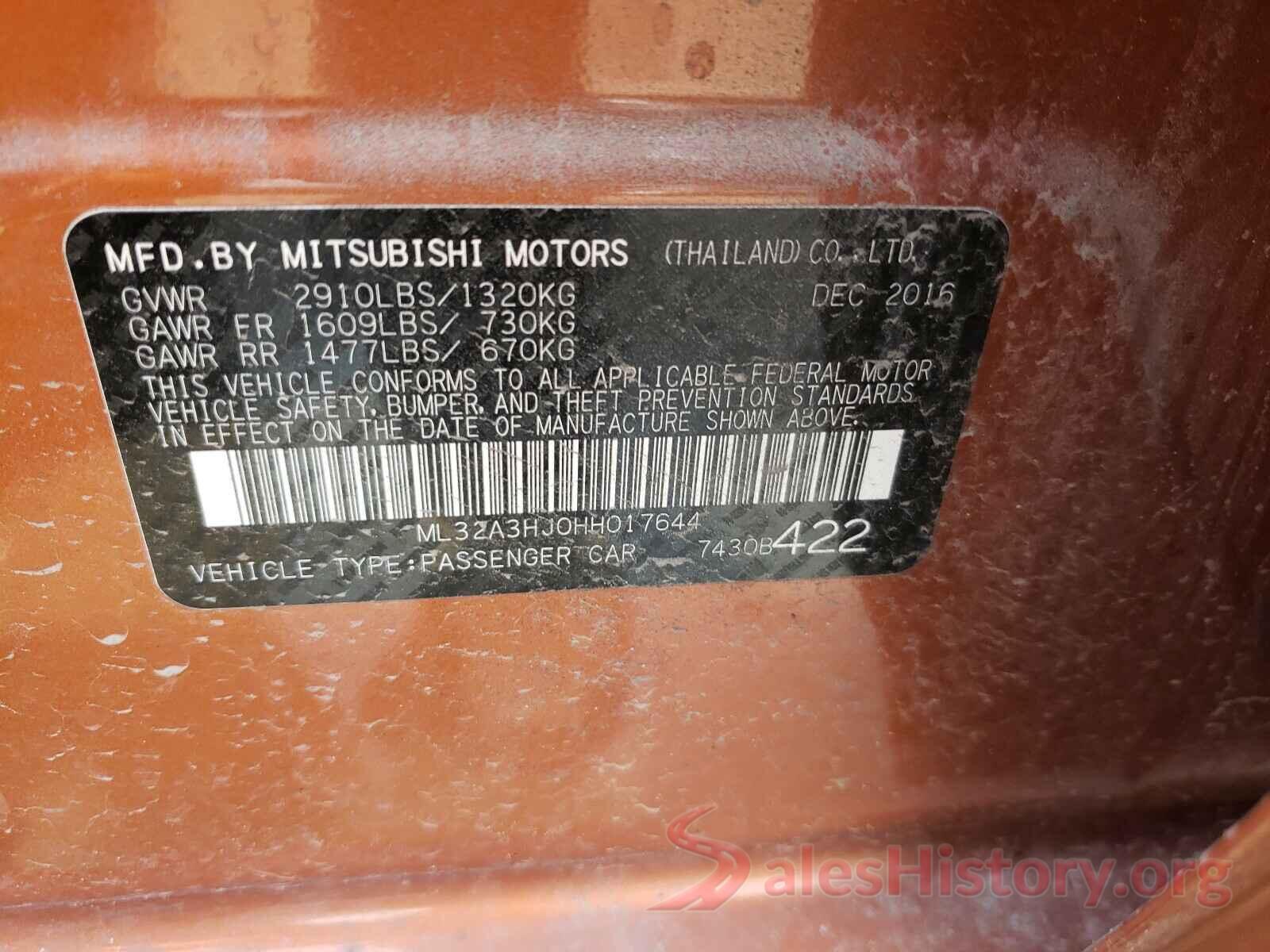 ML32A3HJ0HH017644 2017 MITSUBISHI MIRAGE