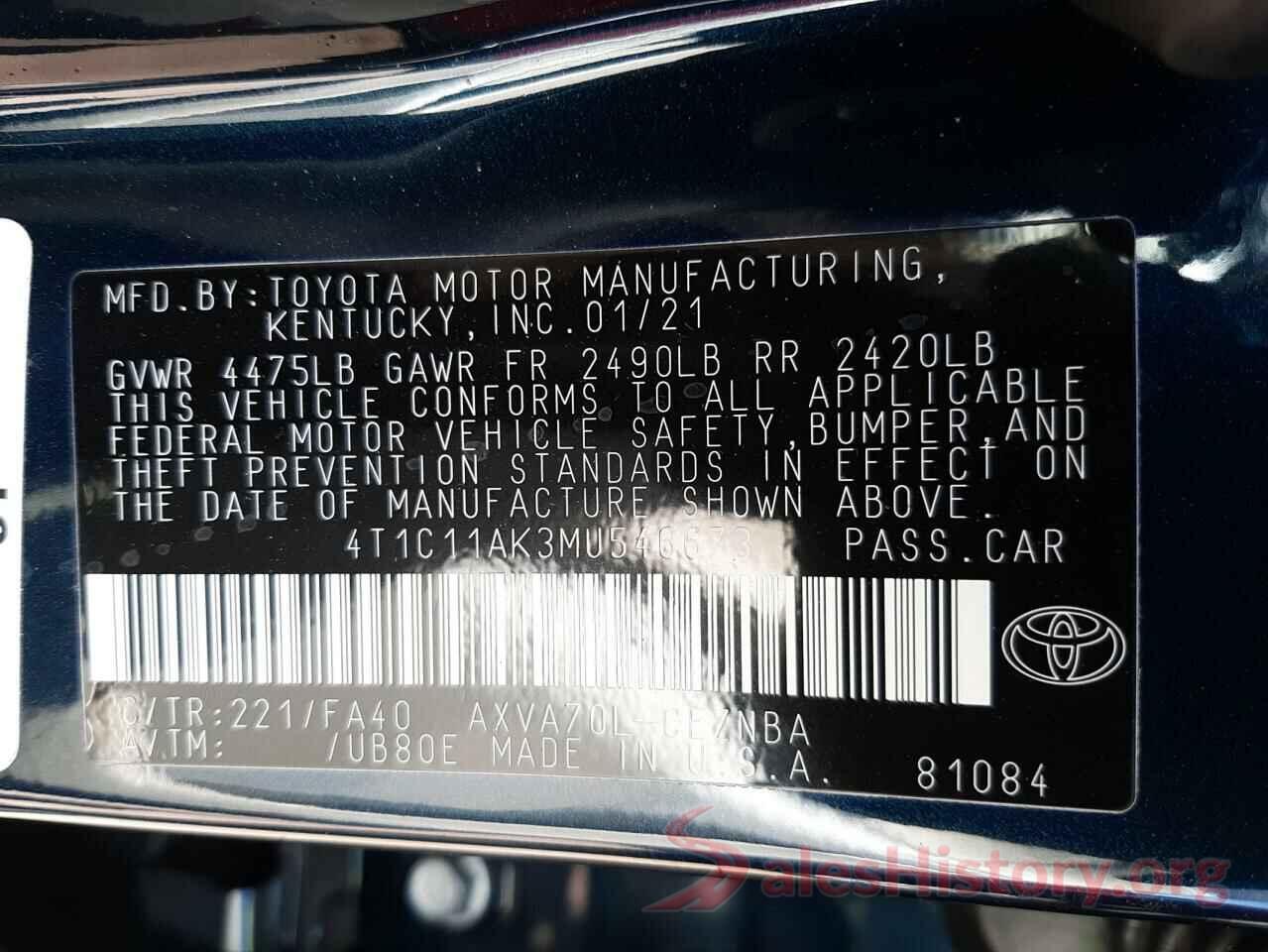 4T1C11AK3MU546673 2021 TOYOTA CAMRY