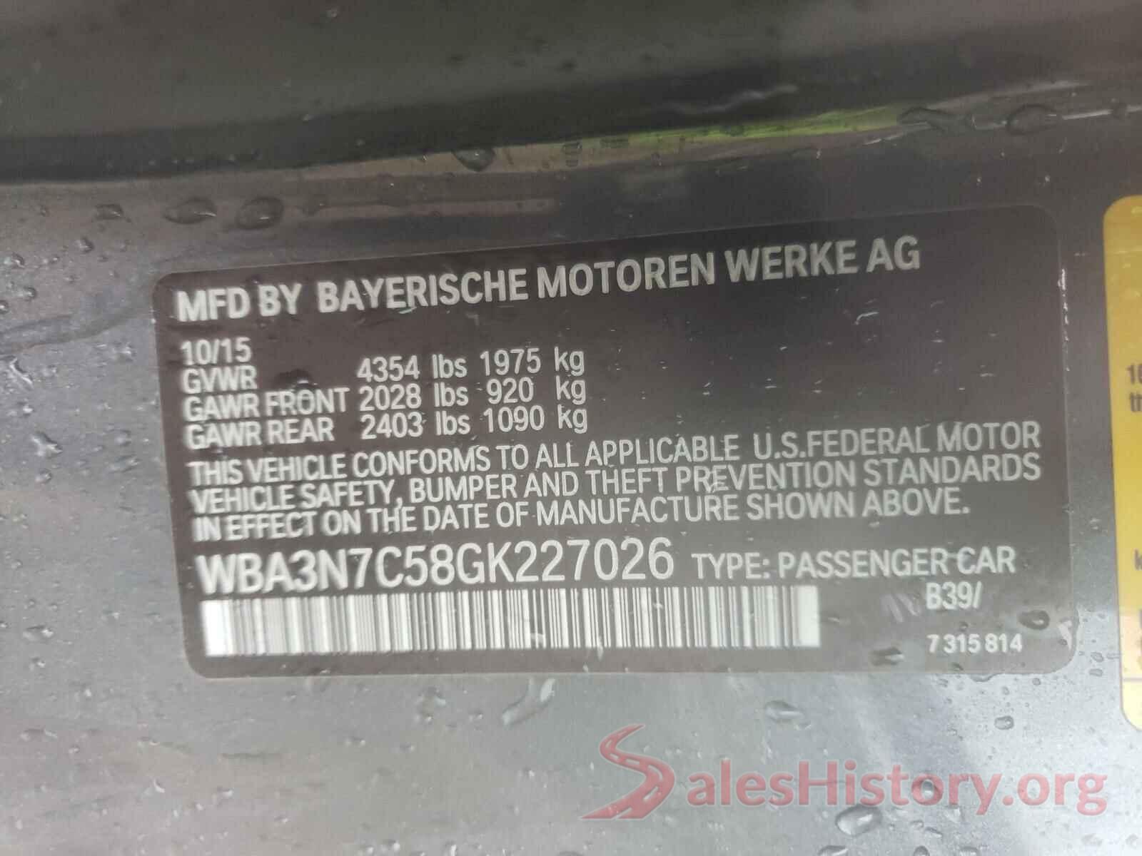 WBA3N7C58GK227026 2016 BMW 4 SERIES