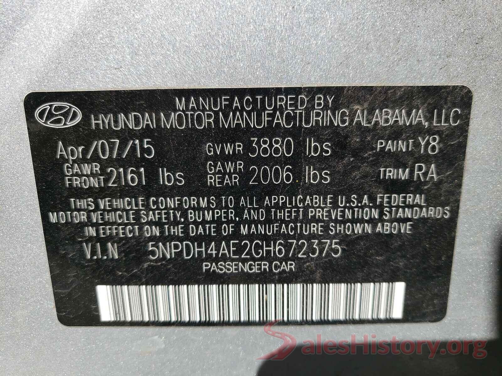 5NPDH4AE2GH672375 2016 HYUNDAI ELANTRA