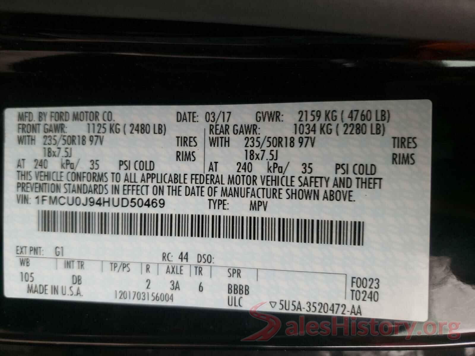 1FMCU0J94HUD50469 2017 FORD ESCAPE