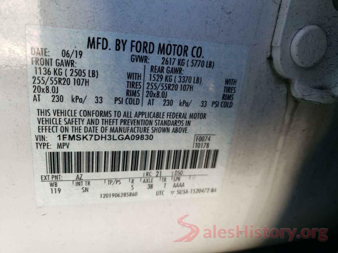 1FMSK7DH3LGA09830 2020 FORD EXPLORER